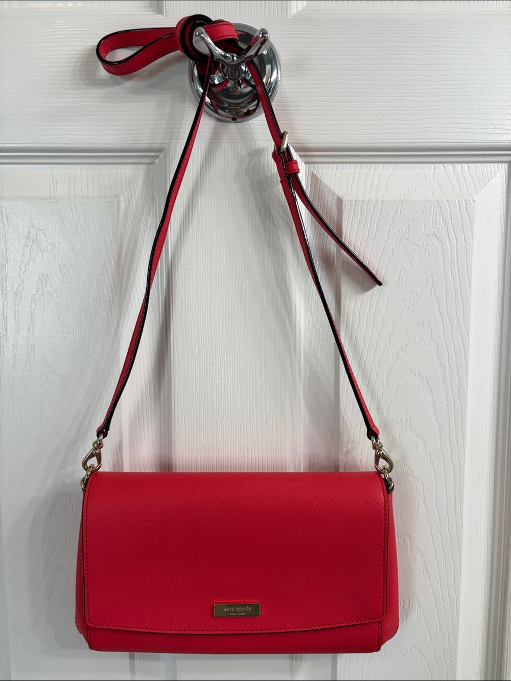 kate spade Coral Red Leather Crossbody Bag with Gold Hardware